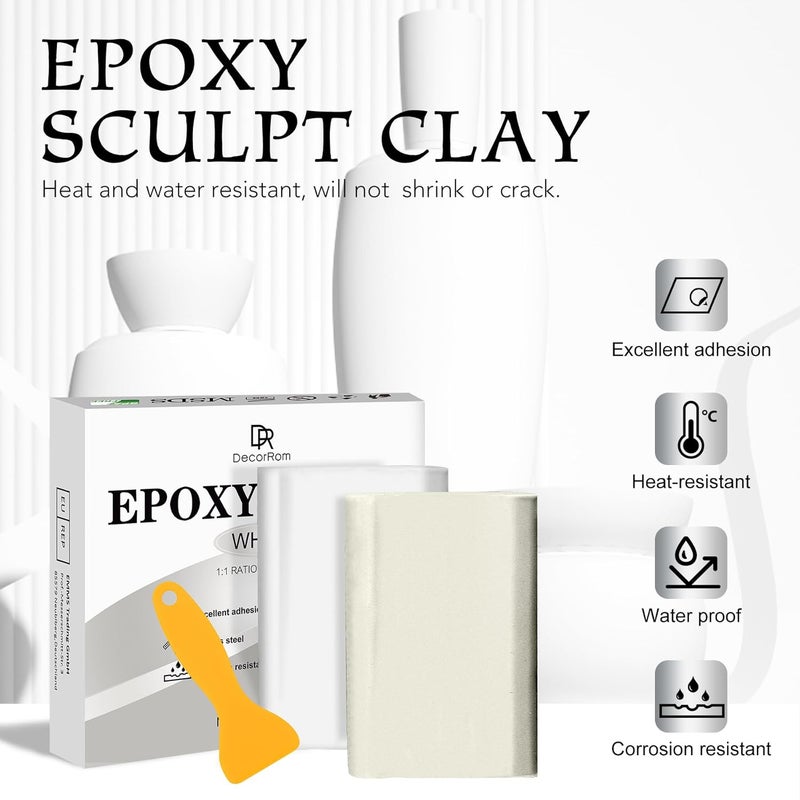 DecorRom Epoxy Putty - 8oz / 227g Pool Putty, 2 in 1 Underwater or Above Fast Repair, Fix Leaks, Cracks, Filling, Sculpting - 2 Part Epoxy Sculpt Clay for Metal, Tile, Concrete, Plastic, Ceramics (White) - Image 2